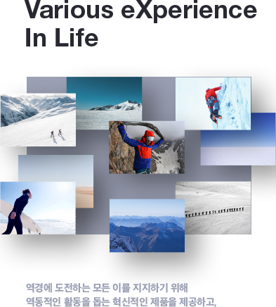 Various eXperience In Life_process step_02 역경에 도전하는 모든 이를 지지하기 위해 역동적인 활동을 돕는 혁신적인 제품을 제공하고,